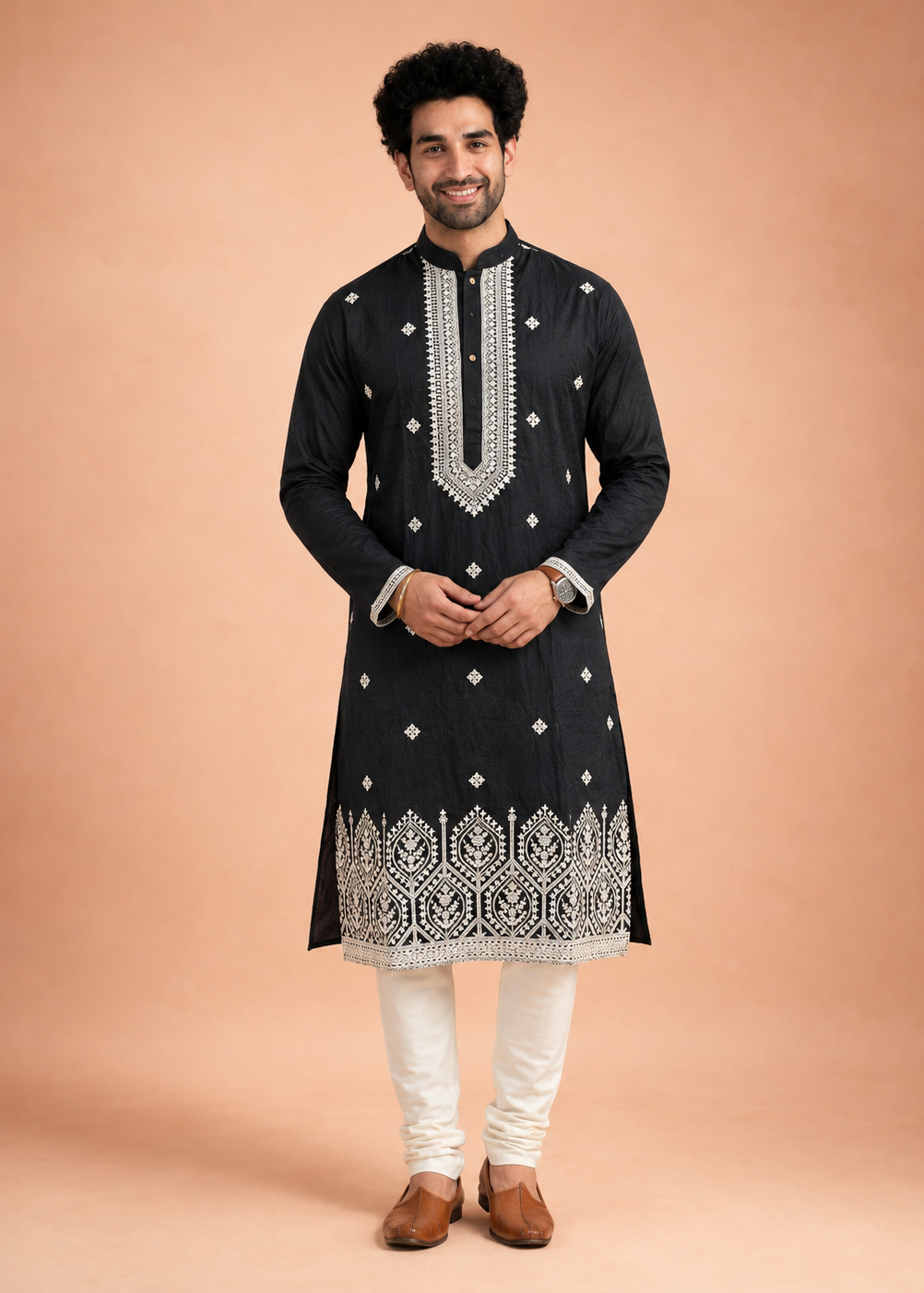 Navy Blue Embroidered Kurta Trouser Set