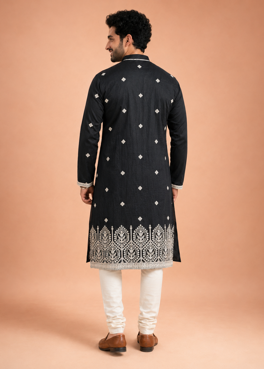 Navy Blue Embroidered Kurta Trouser Set