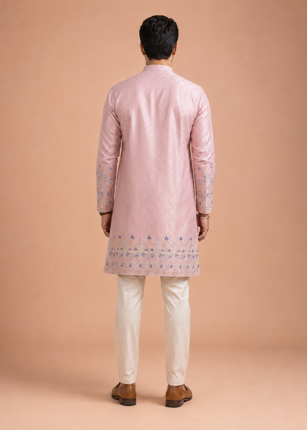 Pastel Pink Embroidered Kurta Set for Men