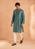Teal Blue Textured Jacquard Kurta Trouer Set