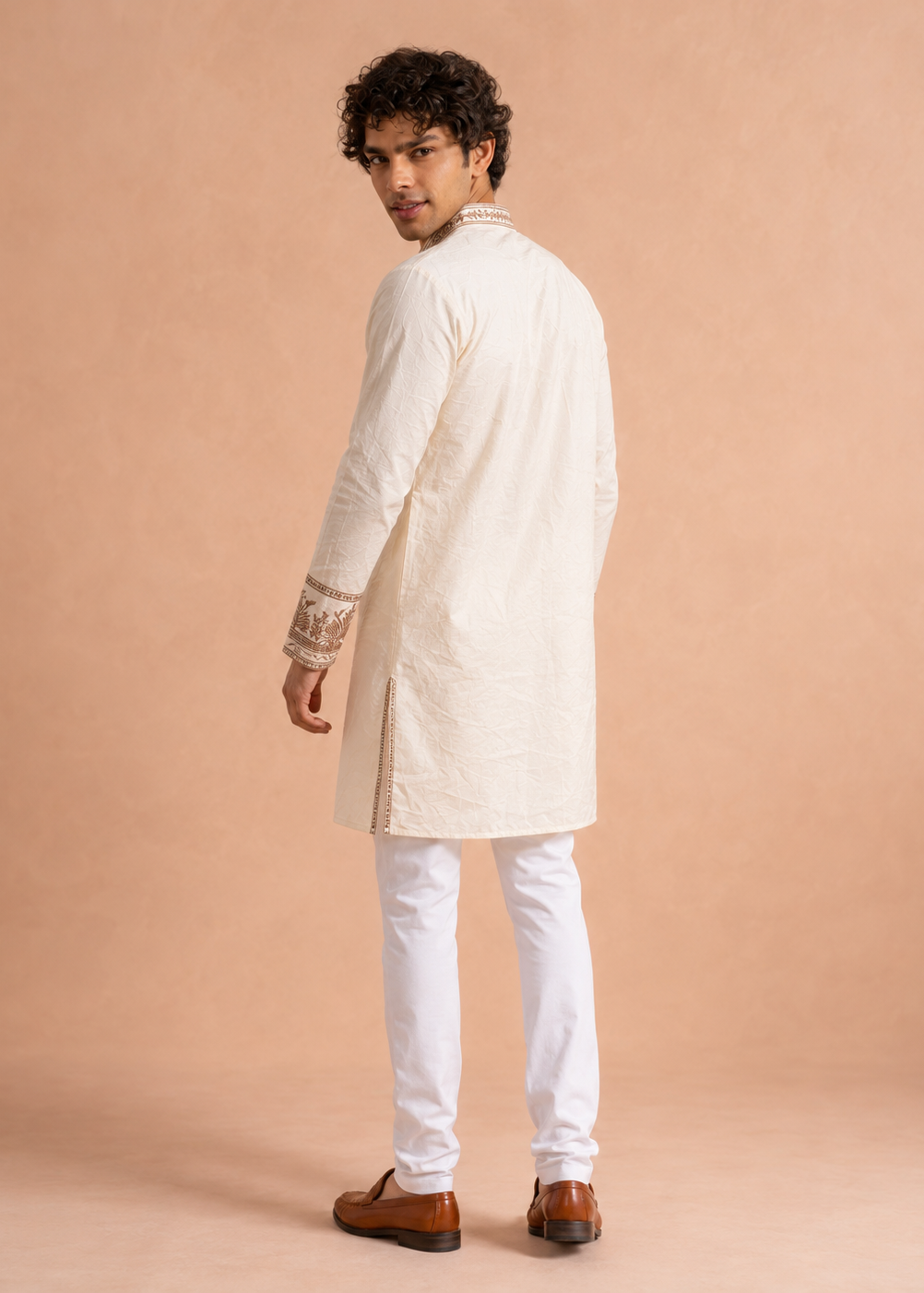Ivory Cream Embroidered Kurta with Pant Set