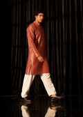 Men Copper Luxe Jacquard Kurta with Trouser Set