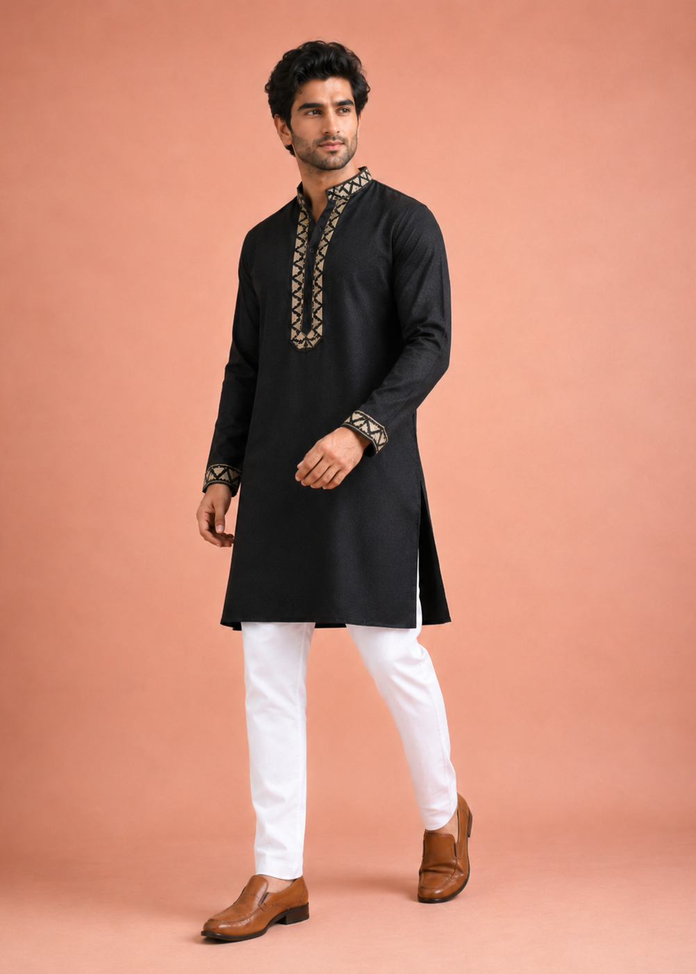 Men Midnight Black Embroidered Kurta Pant Set