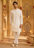 Men White Cream Embroidered  Festive Kurta Trouser Set