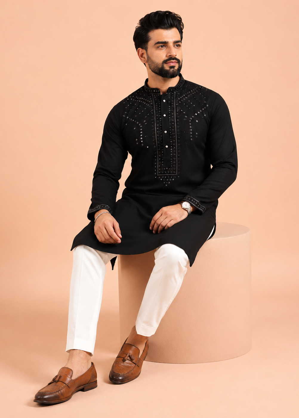 Men Black Embellished Men’s Kurta Trouser Set
