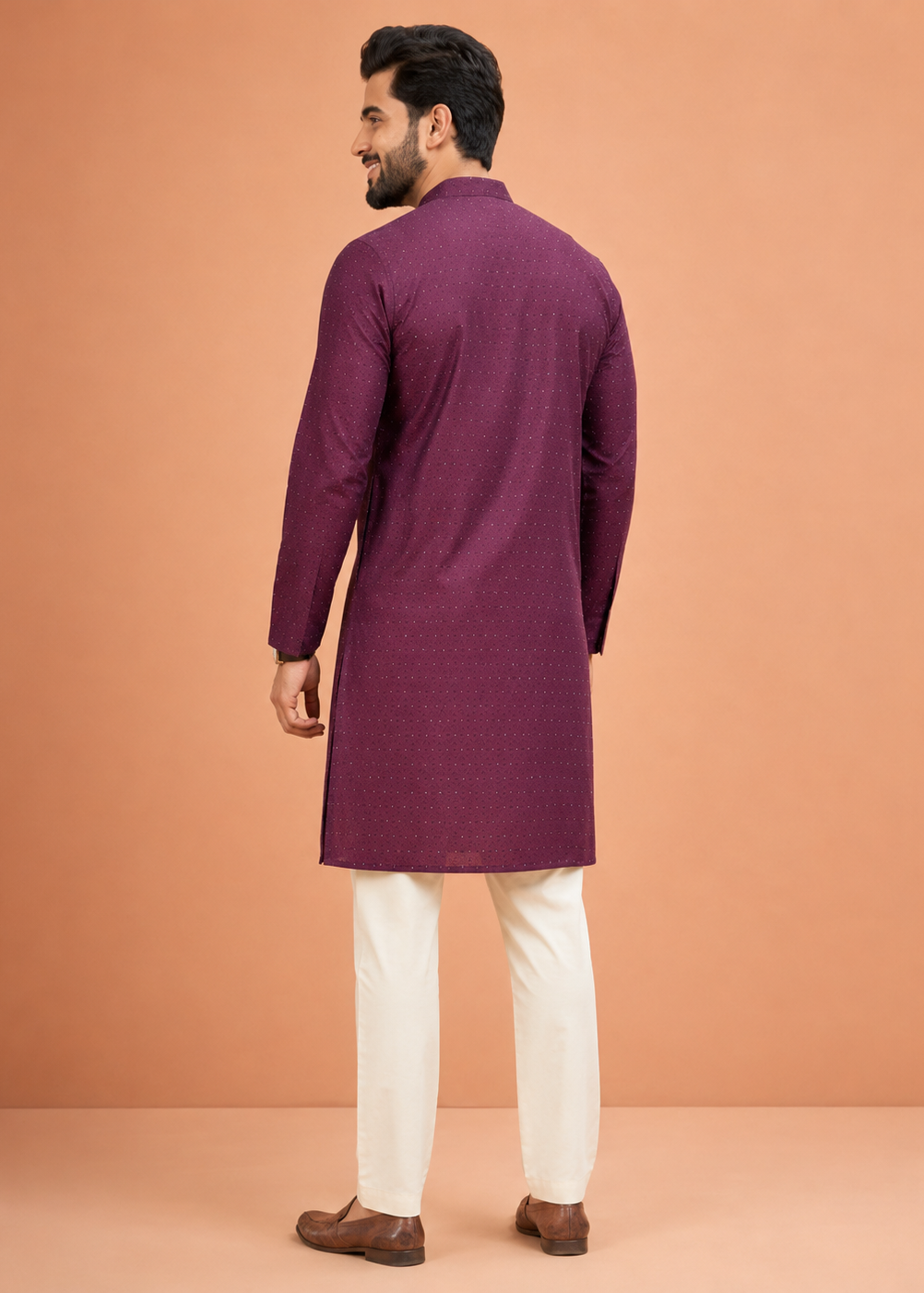 Men Purple Embellished Kurta Pant Set