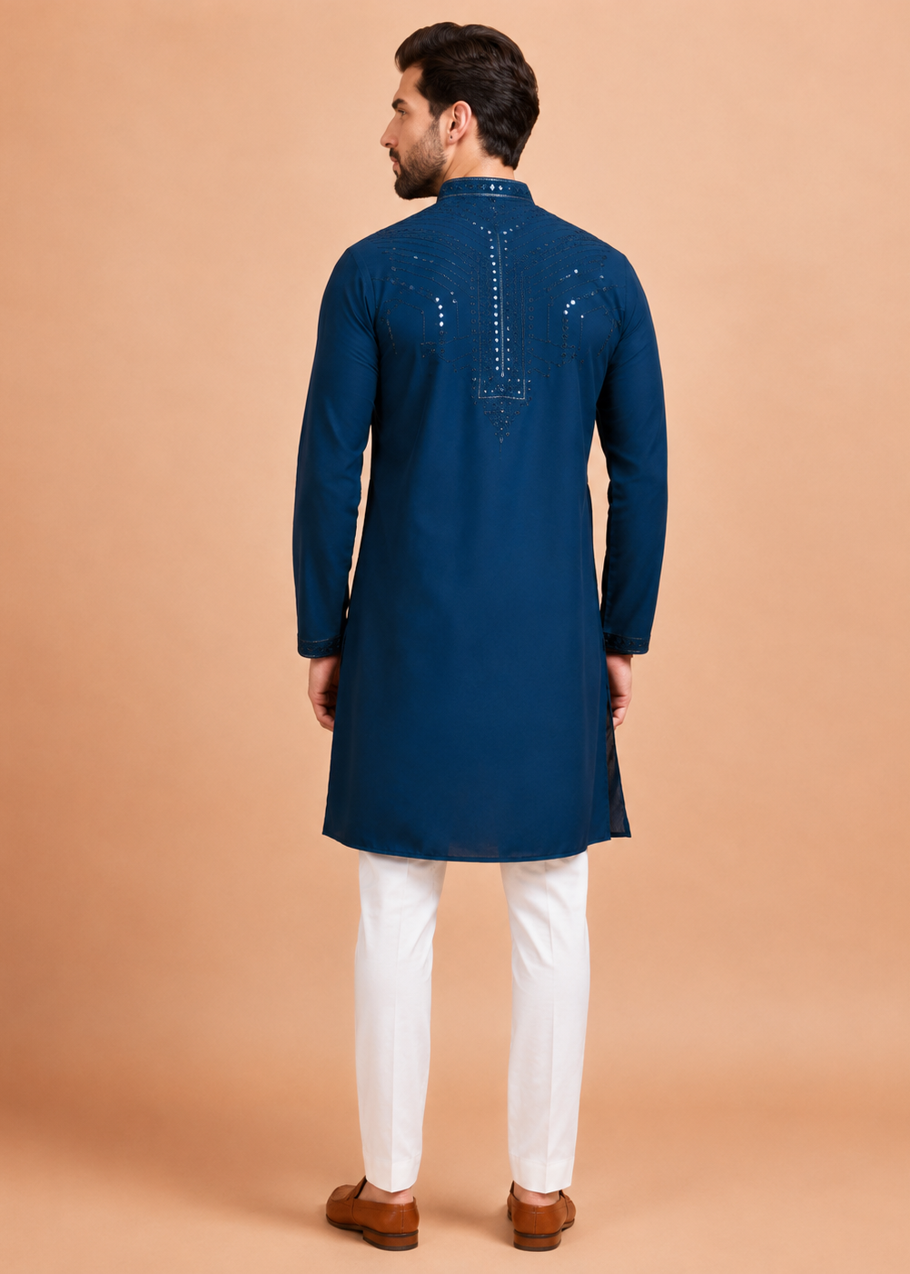 Men Teal Embellished Kurta Trouser Set