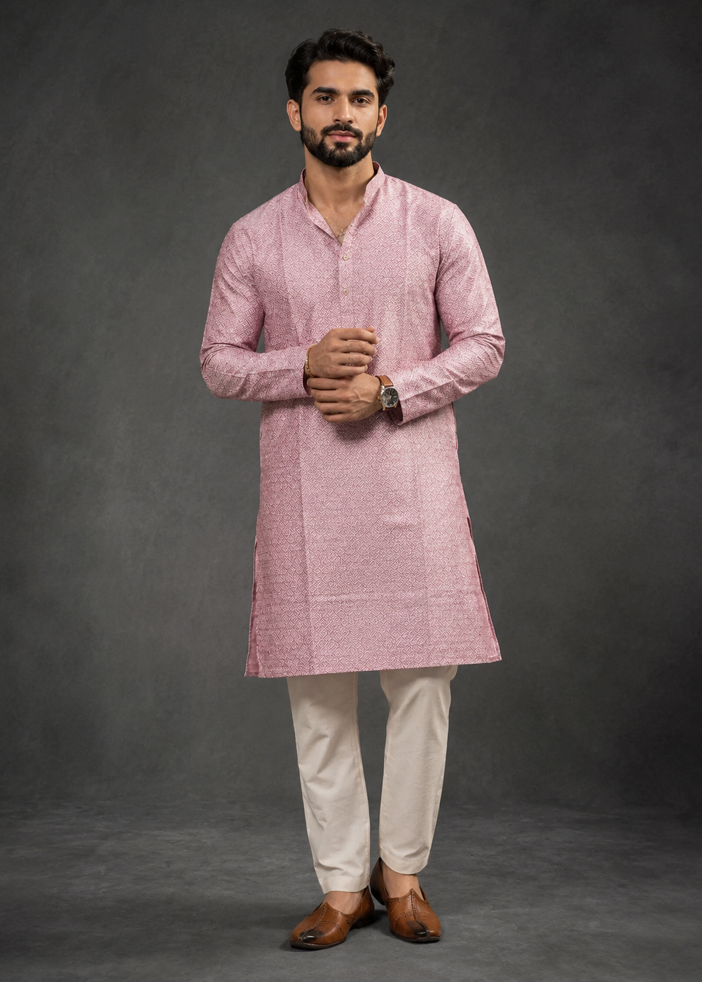 Men Rose Pink Festive Kurta Trouser Set