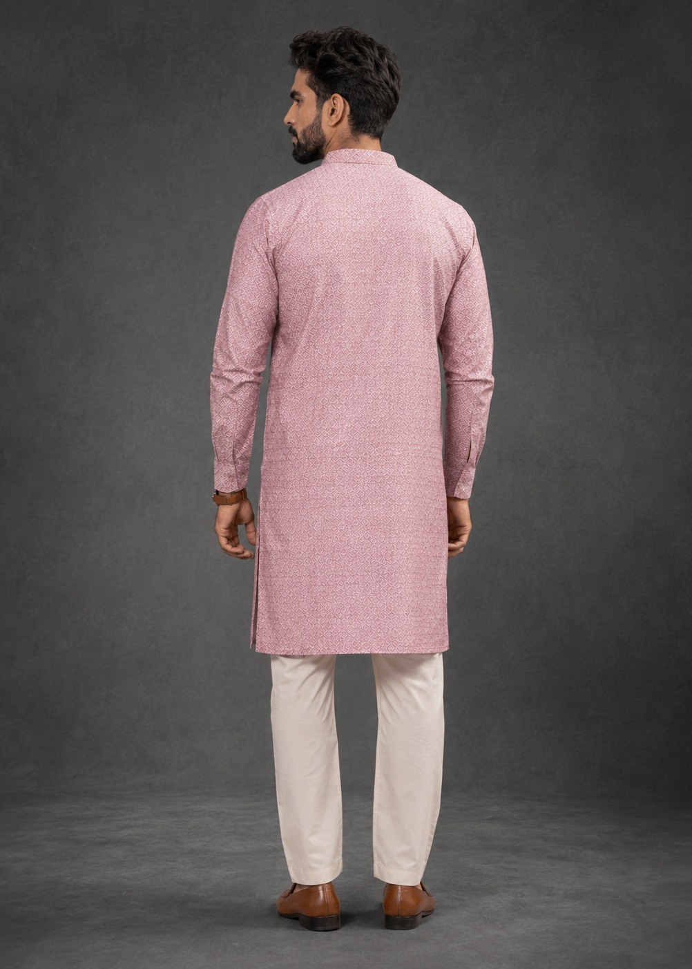 Men Rose Pink Festive Kurta Trouser Set