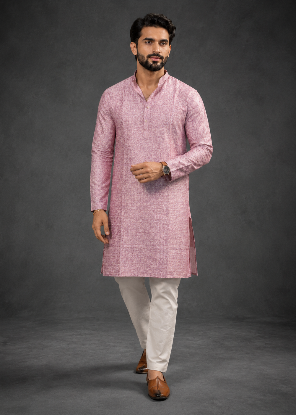 Men Rose Pink Festive Kurta Trouser Set
