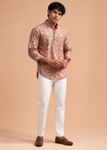 Beige Geometric Printed Short Kurta
