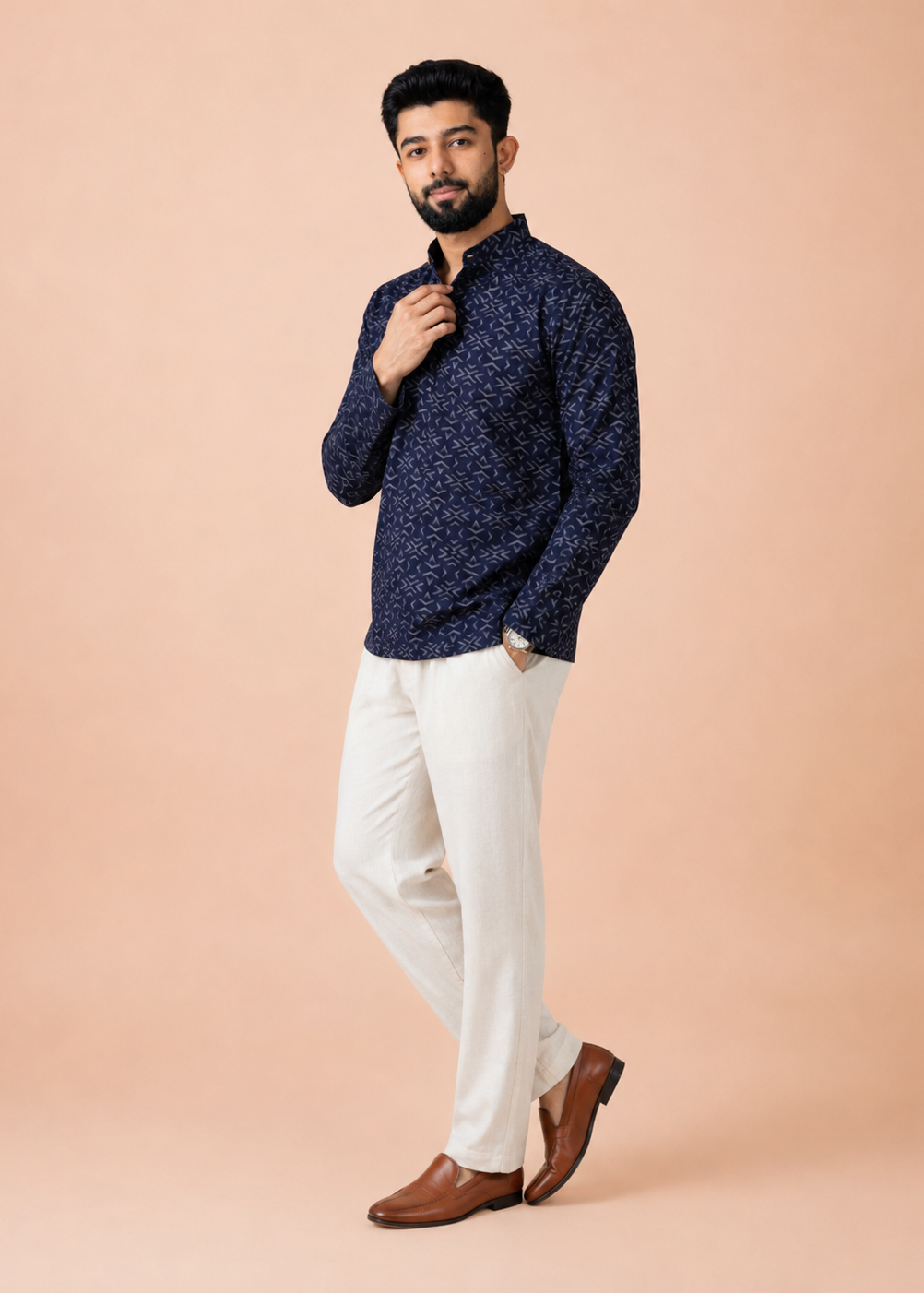 Blue Abstract Printed Short Kurta