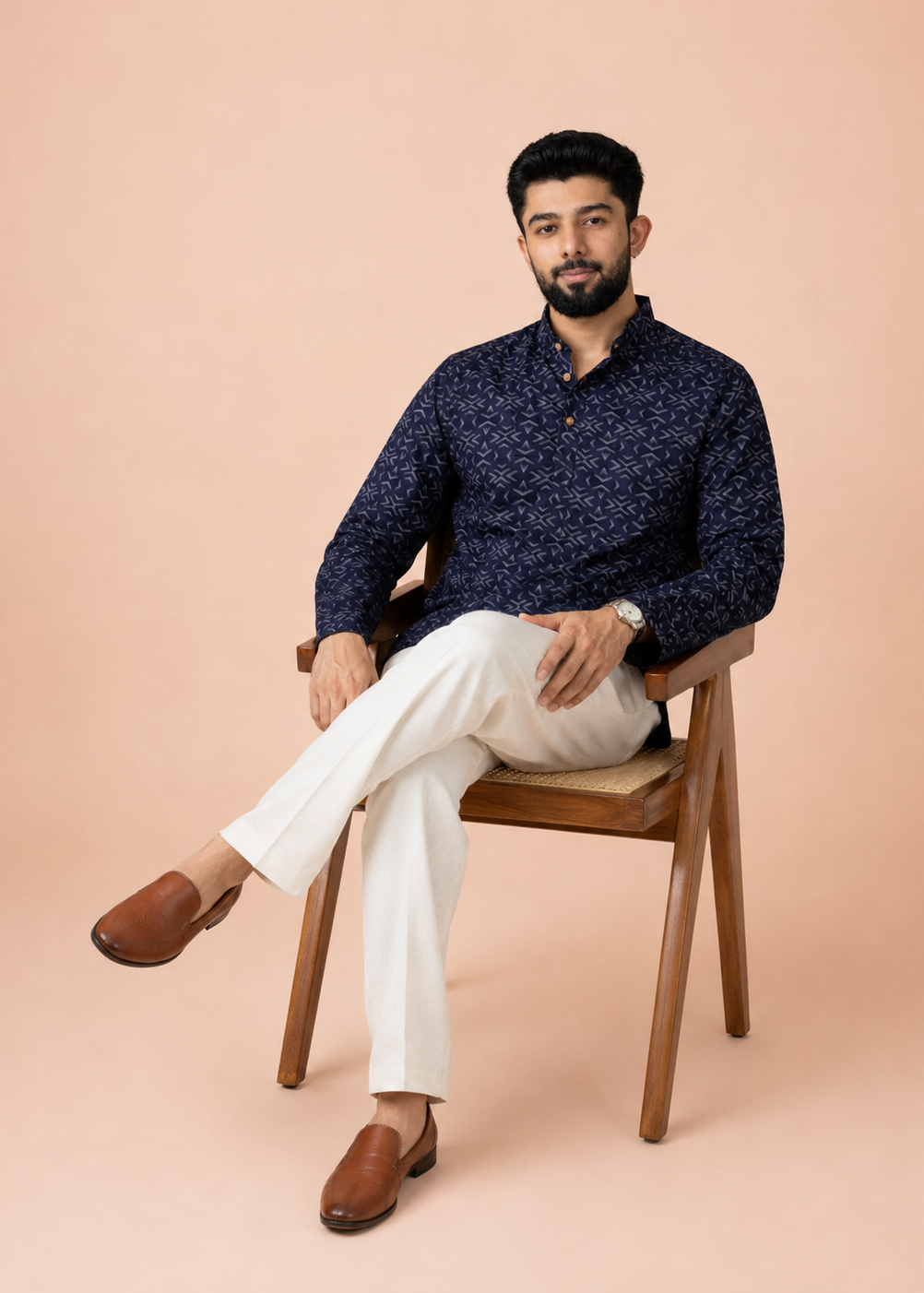 Blue Abstract Printed Short Kurta