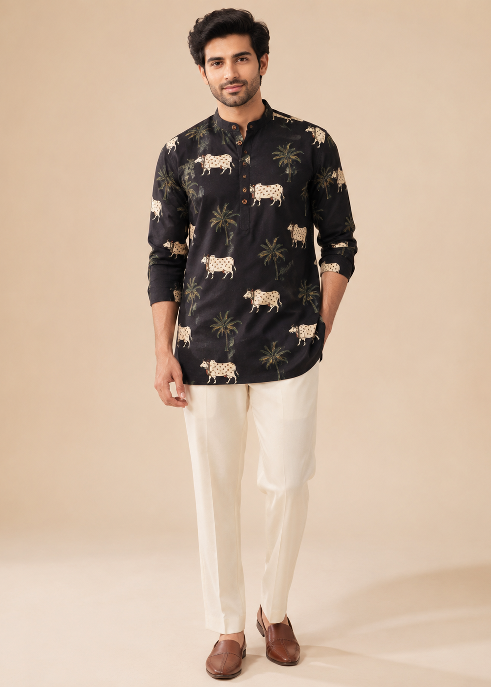 Black Printed Short Kurta