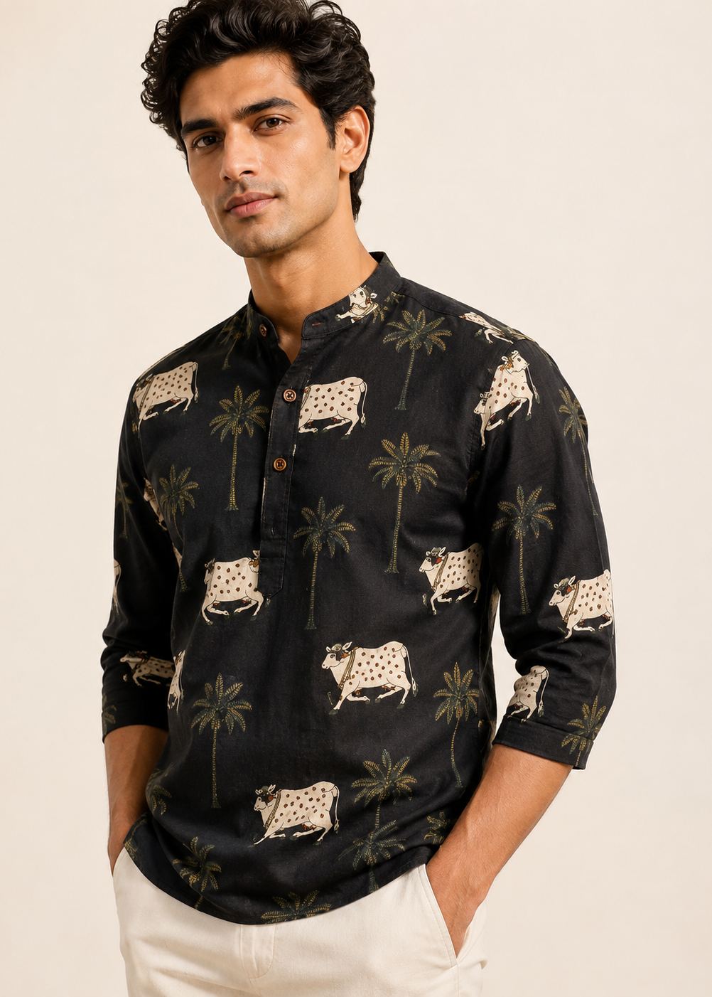 Black Printed Short Kurta