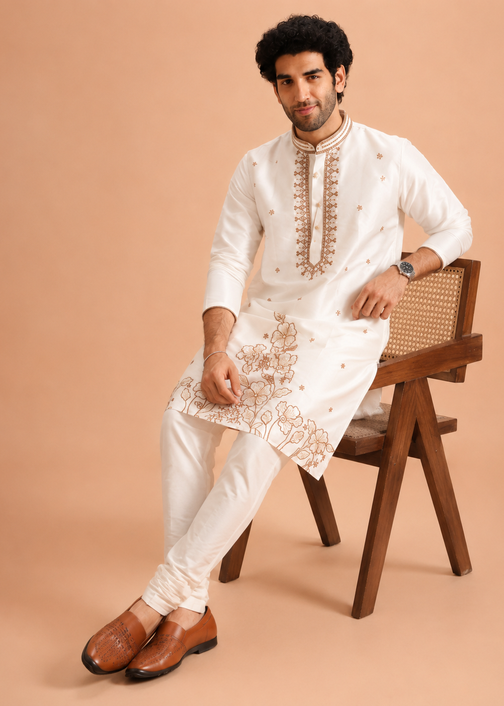Ivory Bloom Embroidered Kurta Trouser Set