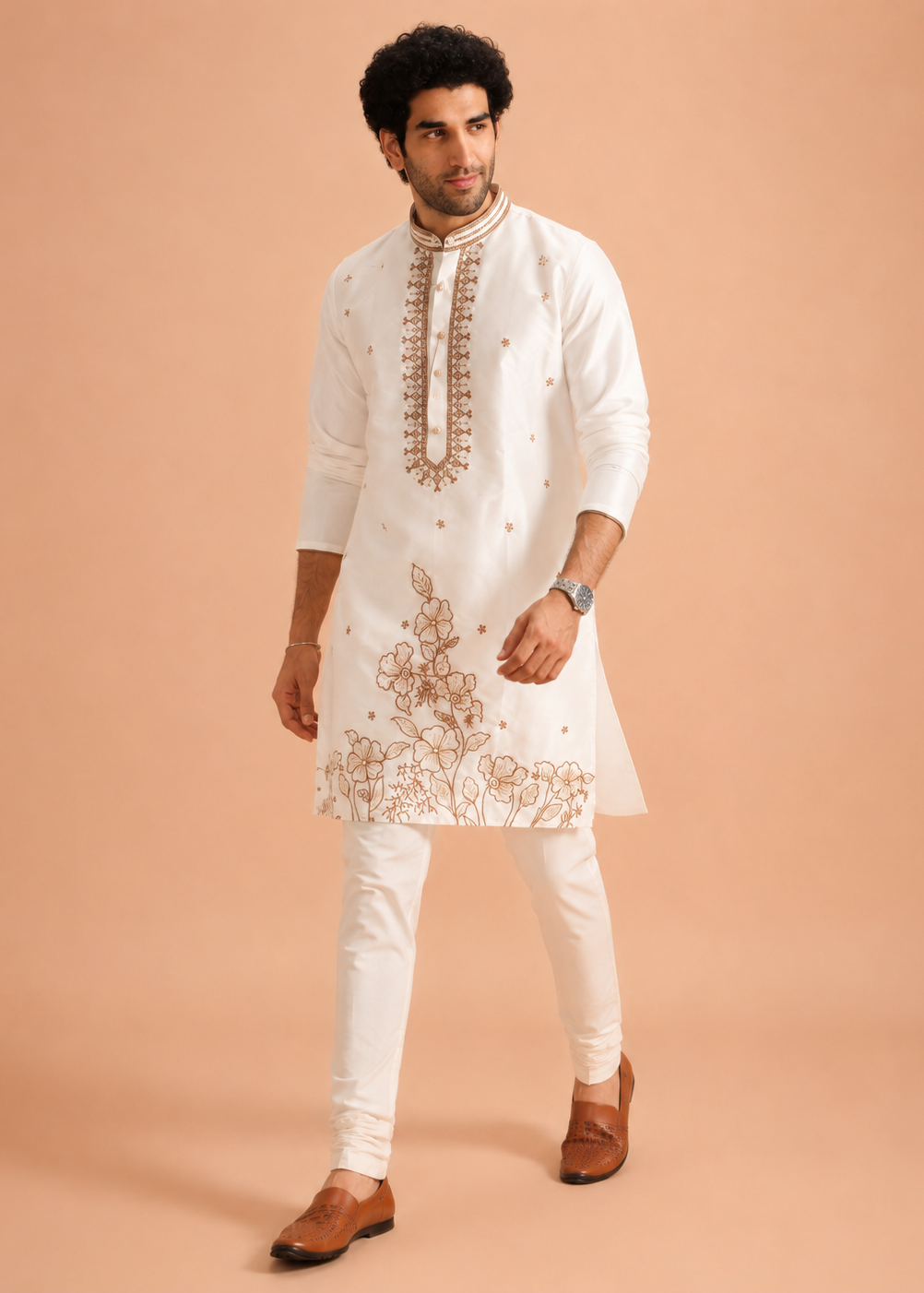 Ivory Bloom Embroidered Kurta Trouser Set