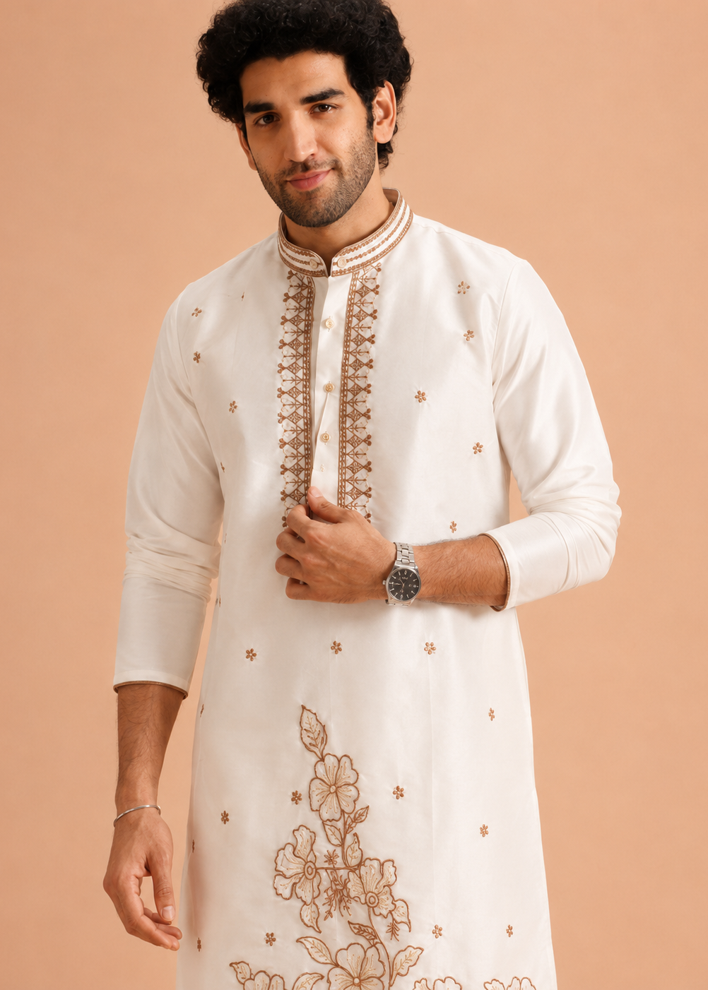 Ivory Bloom Embroidered Kurta Trouser Set