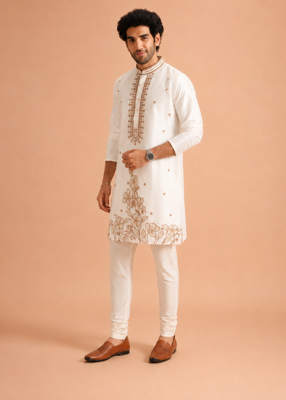 Ivory Bloom Embroidered Kurta Trouser Set