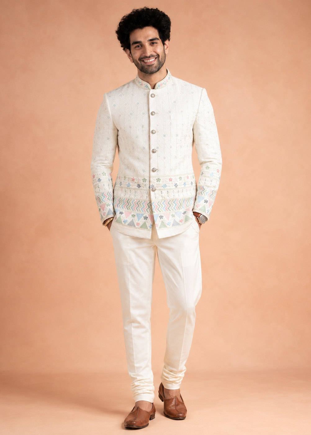 Ivory Embroidered Indo-Western Pant Set