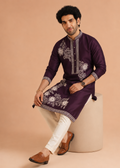 Plum Floral Embroidered Kurta Set